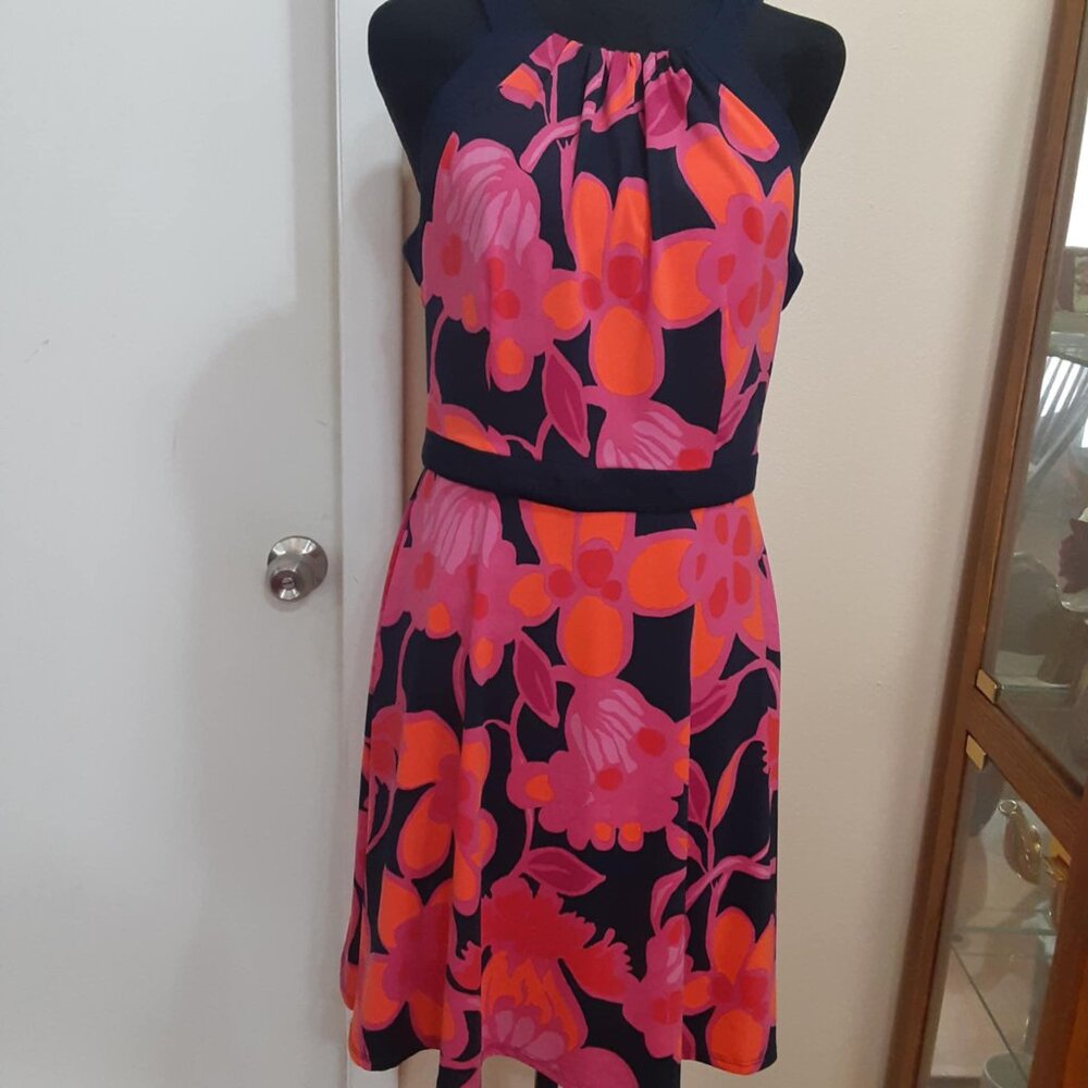 TRINA TURK PINK BLACK FLORAL SLEEVELESS HALTER MINI DRESS SIZE 6